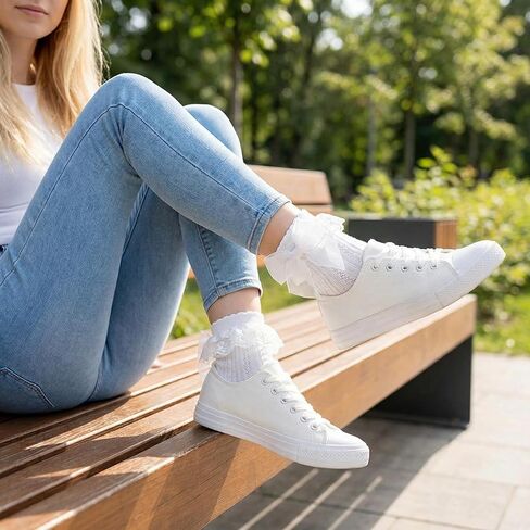 12 Pcs Women Lace Ruffled Ankle Socks Butterfly Trim Breathable Thin Casual Socks Princess Lolita Style in Saudi Arabia