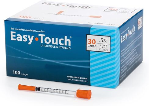 EasyTouch U-100 Insulin Syringe with Needle, 30G 0.5cc 1/2-Inch (12.7mm), Box of 100 in Kuwait