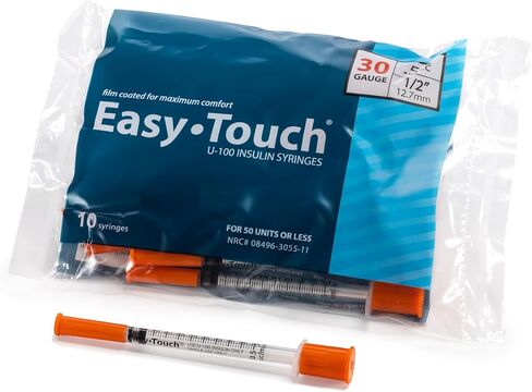 EasyTouch U-100 Insulin Syringe with Needle, 30G 0.5cc 1/2-Inch (12.7mm), Box of 100 in Kuwait