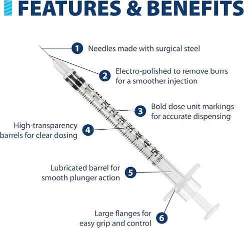 EasyTouch U-100 Insulin Syringe with Needle, 30G 0.5cc 1/2-Inch (12.7mm), Box of 100 in Kuwait