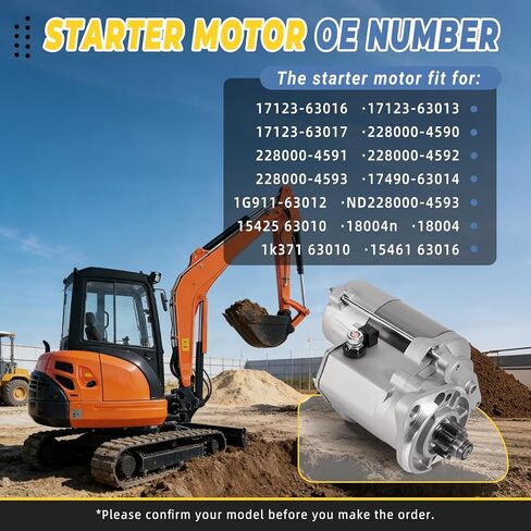 17123-63016 Starter Motor 12V 9T 2KW, Fit for Kubota Tractor Diesel Engine D1703 D1803 V2203 V2403 L4740 L5030 KX121-3 - Replace 17123-63013 18004N 15425-63010 in Kuwait
