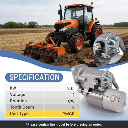 17123-63016 Starter Motor 12V 9T 2KW, Fit for Kubota Tractor Diesel Engine D1703 D1803 V2203 V2403 L4740 L5030 KX121-3 - Replace 17123-63013 18004N 15425-63010 in Kuwait