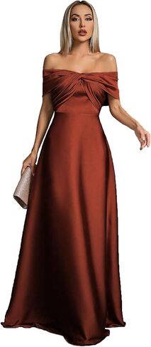 فستان نسائي طويل من الساتان بدون أكتاف، فستان سهرة رسمي مكشكش من الأمام أنيق للحفلات in Kuwait