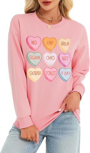 سويت شيرت نسائي كاجوال كبير الحجم لطيف على شكل قلب ورسومات مضحكة وياقة دائرية وأكمام طويلة in Kuwait
