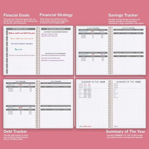 مخطط الميزانية - كتاب الميزانية الشهرية مع دفتر تعقب النفقات، منظم فاتورة غير مؤرخ لمدة 12 شهرًا ومخطط مالي لإدارة أموالك، دفتر حساب مع علامات تبويب ملونة، 5.8 بوصة × 8.5 بوصة، ألوان مائية وردية in Kuwait