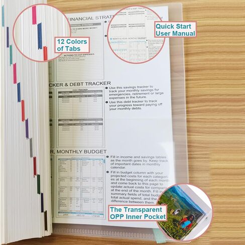 مخطط الميزانية - كتاب الميزانية الشهرية مع دفتر تعقب النفقات، منظم فاتورة غير مؤرخ لمدة 12 شهرًا ومخطط مالي لإدارة أموالك، دفتر حساب مع علامات تبويب ملونة، 5.8 بوصة × 8.5 بوصة، ألوان مائية وردية in Kuwait