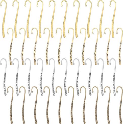 40 حزمة من الإشارات المرجعية المعدنية، خطاف معدني على شكل دبوس شعر منحوت عتيق مع علامات كتاب حلقية إشارات مرجعية منقوشة، سحر صناعة المجوهرات in Kuwait