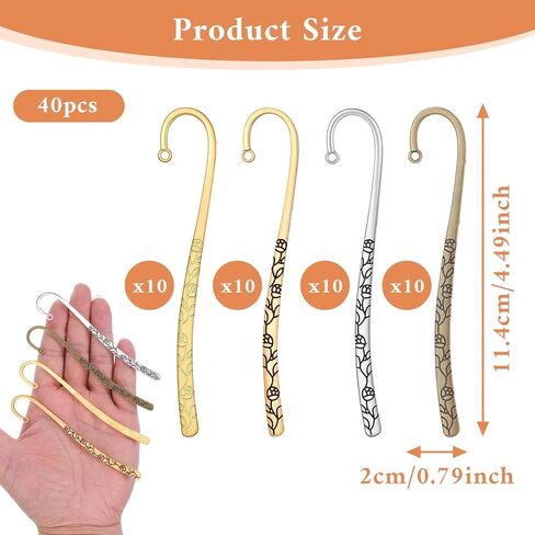 40 حزمة من الإشارات المرجعية المعدنية، خطاف معدني على شكل دبوس شعر منحوت عتيق مع علامات كتاب حلقية إشارات مرجعية منقوشة، سحر صناعة المجوهرات in Kuwait