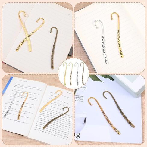 40 حزمة من الإشارات المرجعية المعدنية، خطاف معدني على شكل دبوس شعر منحوت عتيق مع علامات كتاب حلقية إشارات مرجعية منقوشة، سحر صناعة المجوهرات in Kuwait