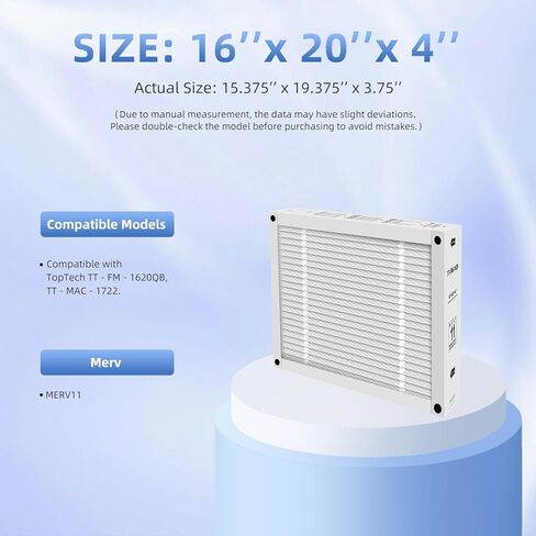 فلتر هواء بديل 16x20x4 متوافق مع TopTech TT-FM-1620QB، من أجل TechPure TT-MAC-1722 قابل للطي (عبوة واحدة) in Kuwait