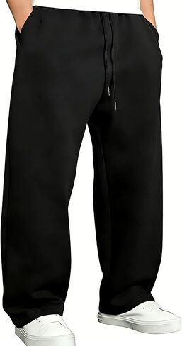 Men's Casual Baggy Sweatpants Elastic Drawstring Waist Wide Leg Lounge Pants Streetwear with Pockets in Saudi Arabia