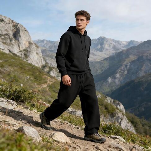 Men's Casual Baggy Sweatpants Elastic Drawstring Waist Wide Leg Lounge Pants Streetwear with Pockets in Saudi Arabia