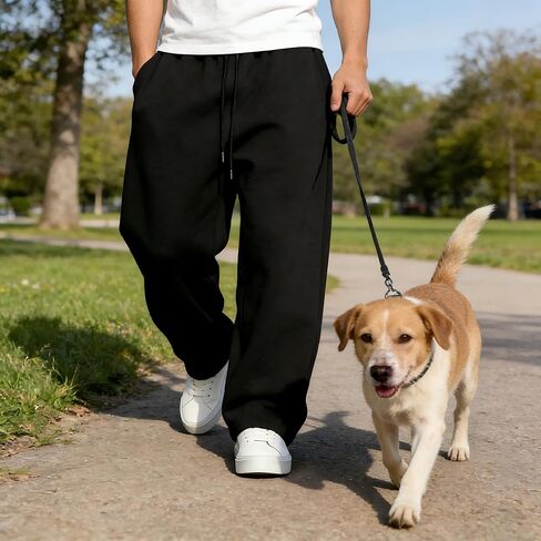 Men's Casual Baggy Sweatpants Elastic Drawstring Waist Wide Leg Lounge Pants Streetwear with Pockets in Saudi Arabia