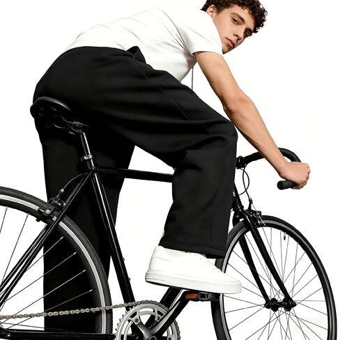 Men's Casual Baggy Sweatpants Elastic Drawstring Waist Wide Leg Lounge Pants Streetwear with Pockets in Saudi Arabia