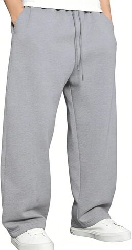 Men's Casual Baggy Sweatpants Elastic Drawstring Waist Wide Leg Lounge Pants Streetwear with Pockets in Saudi Arabia
