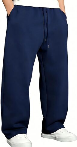 Men's Casual Baggy Sweatpants Elastic Drawstring Waist Wide Leg Lounge Pants Streetwear with Pockets in Saudi Arabia