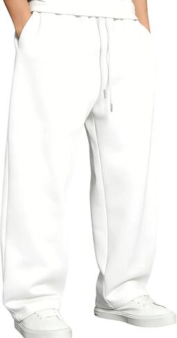 Men's Casual Baggy Sweatpants Elastic Drawstring Waist Wide Leg Lounge Pants Streetwear with Pockets in Saudi Arabia