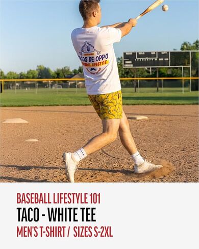 Baseball Lifestyle 101 Taco Tee for Men - White, Soft 60/40 Blend, Breathable, Side-Seamed T-Shirt, Adult Sizes S-XL in Kuwait