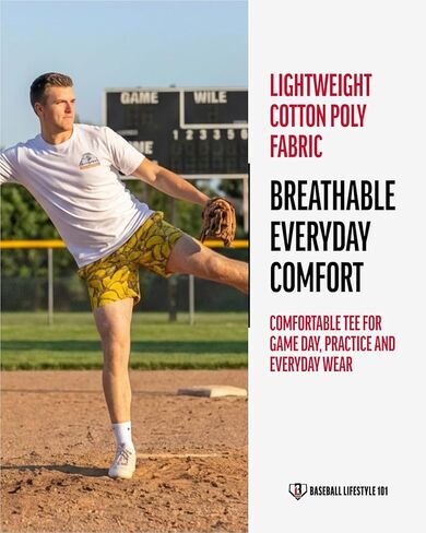 Baseball Lifestyle 101 Taco Tee for Men - White, Soft 60/40 Blend, Breathable, Side-Seamed T-Shirt, Adult Sizes S-XL in Kuwait