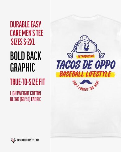 Baseball Lifestyle 101 Taco Tee for Men - White, Soft 60/40 Blend, Breathable, Side-Seamed T-Shirt, Adult Sizes S-XL in Kuwait