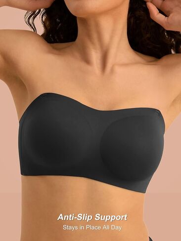 Wireless Strapless Bras for Women, 2XL, Seamless Bandeau Bralette with Light Padding, Anti-Slip Tube Top Bra Black in Kuwait