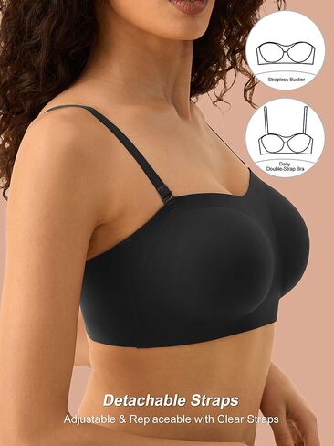 Wireless Strapless Bras for Women, 2XL, Seamless Bandeau Bralette with Light Padding, Anti-Slip Tube Top Bra Black in Kuwait