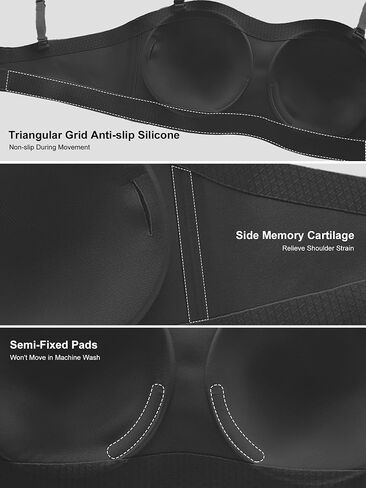 Wireless Strapless Bras for Women, 2XL, Seamless Bandeau Bralette with Light Padding, Anti-Slip Tube Top Bra Black in Kuwait