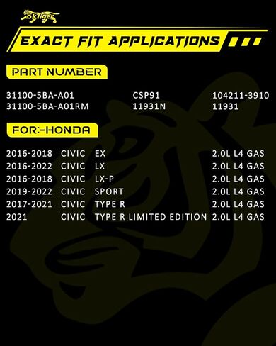 Oktiger Upgraded 2.0L Alternator for Honda Civic Ex Lx Lx-p Sport Type r 2016 2017 2018 2019 2020 2021 2022, Only fit for Automatic Transmission, L4 12V 135A CW 7-Groove Pulley, OE 31100-5BA-A01 in Kuwait