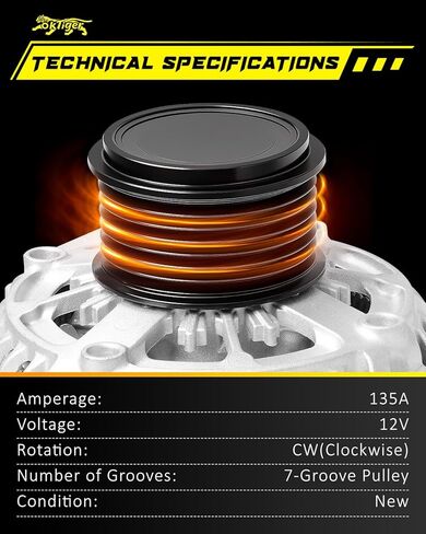 Oktiger Upgraded 2.0L Alternator for Honda Civic Ex Lx Lx-p Sport Type r 2016 2017 2018 2019 2020 2021 2022, Only fit for Automatic Transmission, L4 12V 135A CW 7-Groove Pulley, OE 31100-5BA-A01 in Kuwait