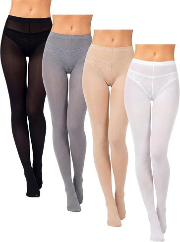 Geyoga 4 أزواج من الجوارب النسائية ذات اللون الواحد غير شفافة جوارب صيفية 3 Denier/100 Denier جوارب طويلة للنساء in Saudi Arabia