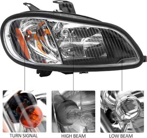 aostirmotor Headlights Assembly Fit for 2004-2013 Freightliner M2 106 M2 112, Black Housing Halogen Headlamp pair (Driver and Passenge Side) in Kuwait