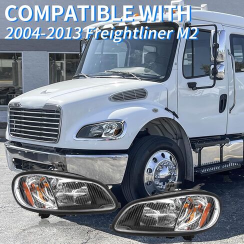 aostirmotor Headlights Assembly Fit for 2004-2013 Freightliner M2 106 M2 112, Black Housing Halogen Headlamp pair (Driver and Passenge Side) in Kuwait
