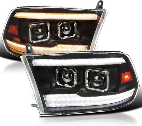SPEC-D TUNING Matte Black Projector Headlights w/Sequential Switchback LED Turn Signal Compatible with 2009-2018 Dodge Ram 1500 2500 3500, 2019 Ram Classic, Left + Right Pair Headlamps Assembly in Saudi Arabia
