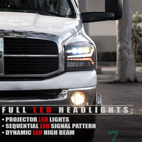 7422438358363 Compatible With 2006-2008 Dodge Ram 1500/2006-2009 2500 3500 Black Housing Full LED Sequential Quad Projector Headlights With Amber Reflector in Kuwait