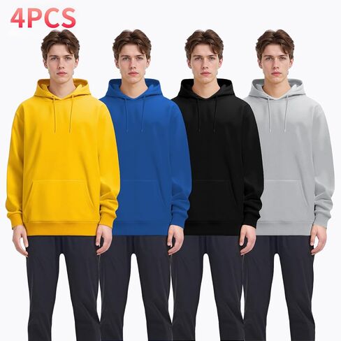 4 Pack Men's Lightweight Hooded Pullover Hoodies Long Sleeve Everyday Casual Basic Sweatshirts with Pocket 2026 in Saudi Arabia