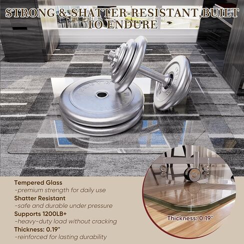 بساط كرسي زجاجي مقاس 91.44 سم × 112.7 سم للأرضيات الصلبة، بساط كرسي مكتب من الزجاج المقسى وواقي أرضيات شفاف شديد التحمل مع وسادات مضادة للانزلاق، بساط كرسي مكتب لكرسي الكمبيوتر المنزلي والمكتب، دوار سلس in Kuwait