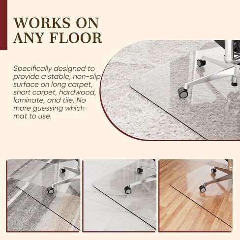 بساط كرسي زجاجي مقاس 91.44 سم × 112.7 سم للأرضيات الصلبة، بساط كرسي مكتب من الزجاج المقسى وواقي أرضيات شفاف شديد التحمل مع وسادات مضادة للانزلاق، بساط كرسي مكتب لكرسي الكمبيوتر المنزلي والمكتب، دوار سلس in Kuwait