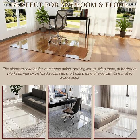 بساط كرسي زجاجي مقاس 91.44 سم × 112.7 سم للأرضيات الصلبة، بساط كرسي مكتب من الزجاج المقسى وواقي أرضيات شفاف شديد التحمل مع وسادات مضادة للانزلاق، بساط كرسي مكتب لكرسي الكمبيوتر المنزلي والمكتب، دوار سلس in Kuwait