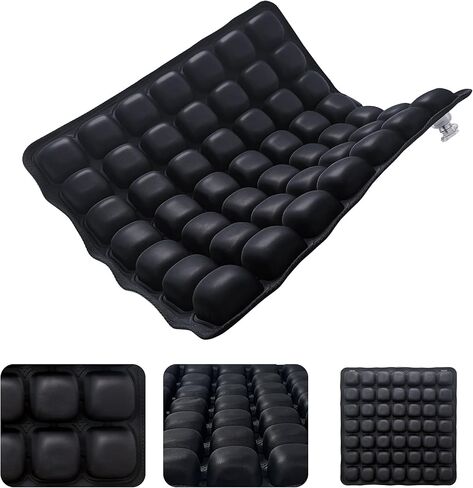 Inflatable Seat Cushion for Airplane Travel Portable Air Seat Cushion Pressure Relief with 49 Airbags TPU 15X15 Inches Black 1PSC in Saudi Arabia