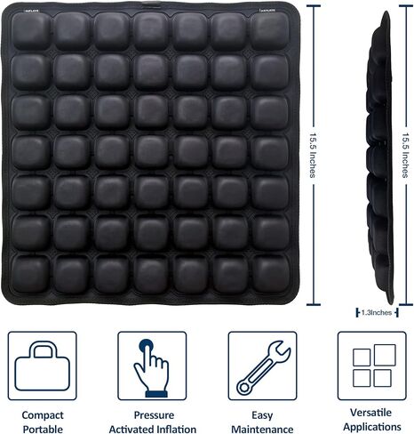 Inflatable Seat Cushion for Airplane Travel Portable Air Seat Cushion Pressure Relief with 49 Airbags TPU 15X15 Inches Black 1PSC in Saudi Arabia