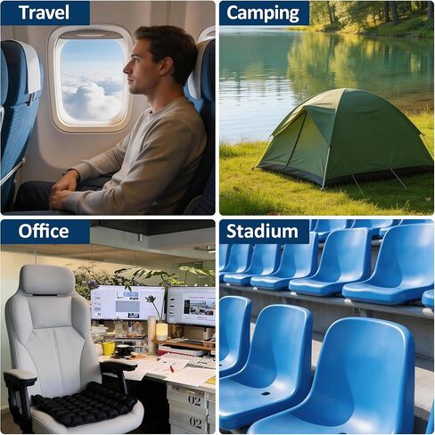 Inflatable Seat Cushion for Airplane Travel Portable Air Seat Cushion Pressure Relief with 49 Airbags TPU 15X15 Inches Black 1PSC in Saudi Arabia