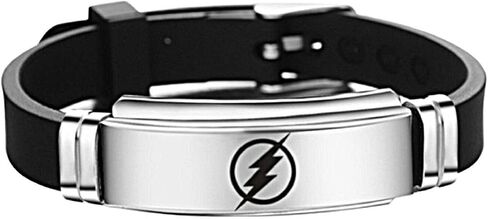 سوار معصم بشعار Lightning Bolt باللون الأسود من الفولاذ المقاوم للصدأ in Kuwait