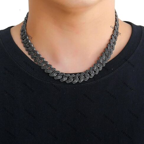 2 PCS Black Cuban Link Chain Iced Out Cuban Diamond Chain Necklace Bracelet Hip Hop Jewelry for Men Women in Kuwait