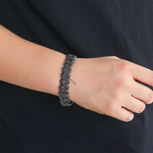 2 PCS Black Cuban Link Chain Iced Out Cuban Diamond Chain Necklace Bracelet Hip Hop Jewelry for Men Women in Kuwait