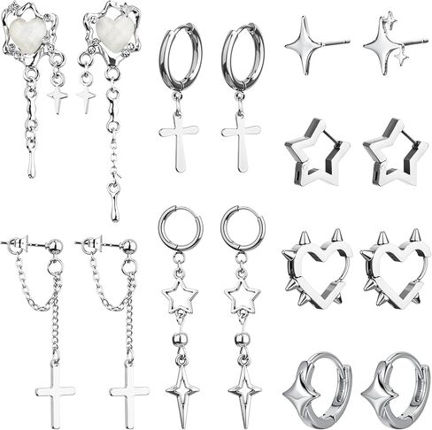 Quelay 8 Pairs Y2K Punk Earrings Set for Men Women Dangle Goth Gothic Grunge Emo Kpop Earrings Fashion Jewelry Gifts in Saudi Arabia