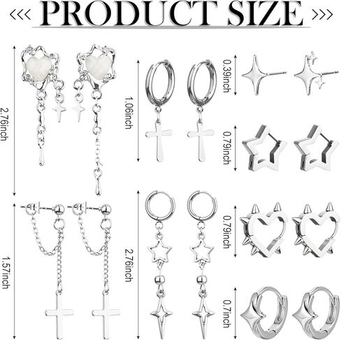 Quelay 8 Pairs Y2K Punk Earrings Set for Men Women Dangle Goth Gothic Grunge Emo Kpop Earrings Fashion Jewelry Gifts in Saudi Arabia