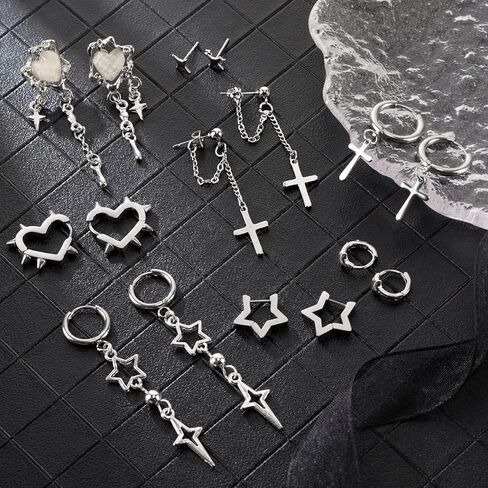 Quelay 8 Pairs Y2K Punk Earrings Set for Men Women Dangle Goth Gothic Grunge Emo Kpop Earrings Fashion Jewelry Gifts in Saudi Arabia
