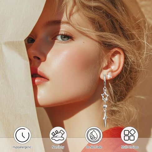 Quelay 8 Pairs Y2K Punk Earrings Set for Men Women Dangle Goth Gothic Grunge Emo Kpop Earrings Fashion Jewelry Gifts in Saudi Arabia