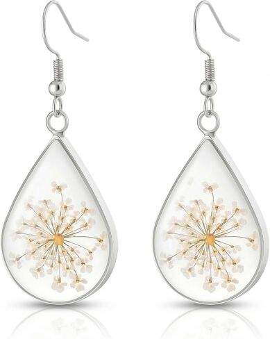 أقراط زهرة حقيقية للنساء، هدايا مجوهرات عيد الميلاد، مصنوعة يدويًا من زهور رقيقة مضغوطة، هدية ذات مغزى وأنيقة لها، أقراط مستوحاة من طبيعة بوهو in Kuwait