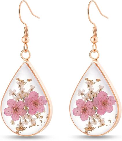 Real Flower Earrings for Women, Christmas Jewelry Gifts, Handmade with Delicate Pressed Flowers, Meaningful and Elegant Present for Her, Boho Nature-Inspired Earrings in Saudi Arabia